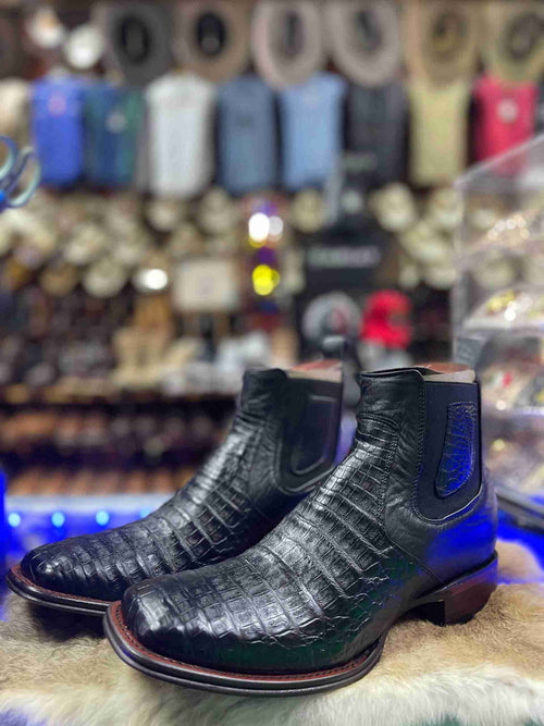 Los Altos Crocodile Belly Exotic Ankle Boots Black - Black