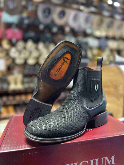 Vestigium Python Nubuck Exotic Ankle Boots Black - Black