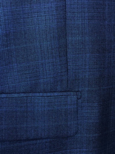 Pompey Collection - Men's Glen Plaid Dress Suit 2 Piece Regular Fit in Blue