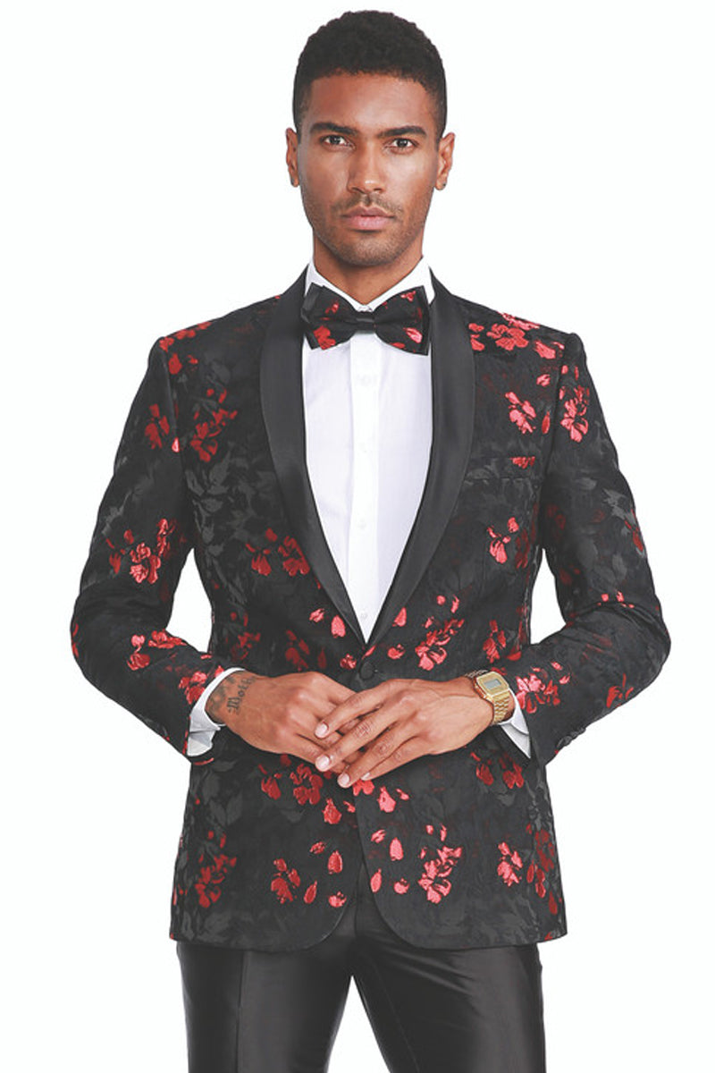 Paisley Prom Tuxedo Jacket - Men's Slim Fit in Black & Red