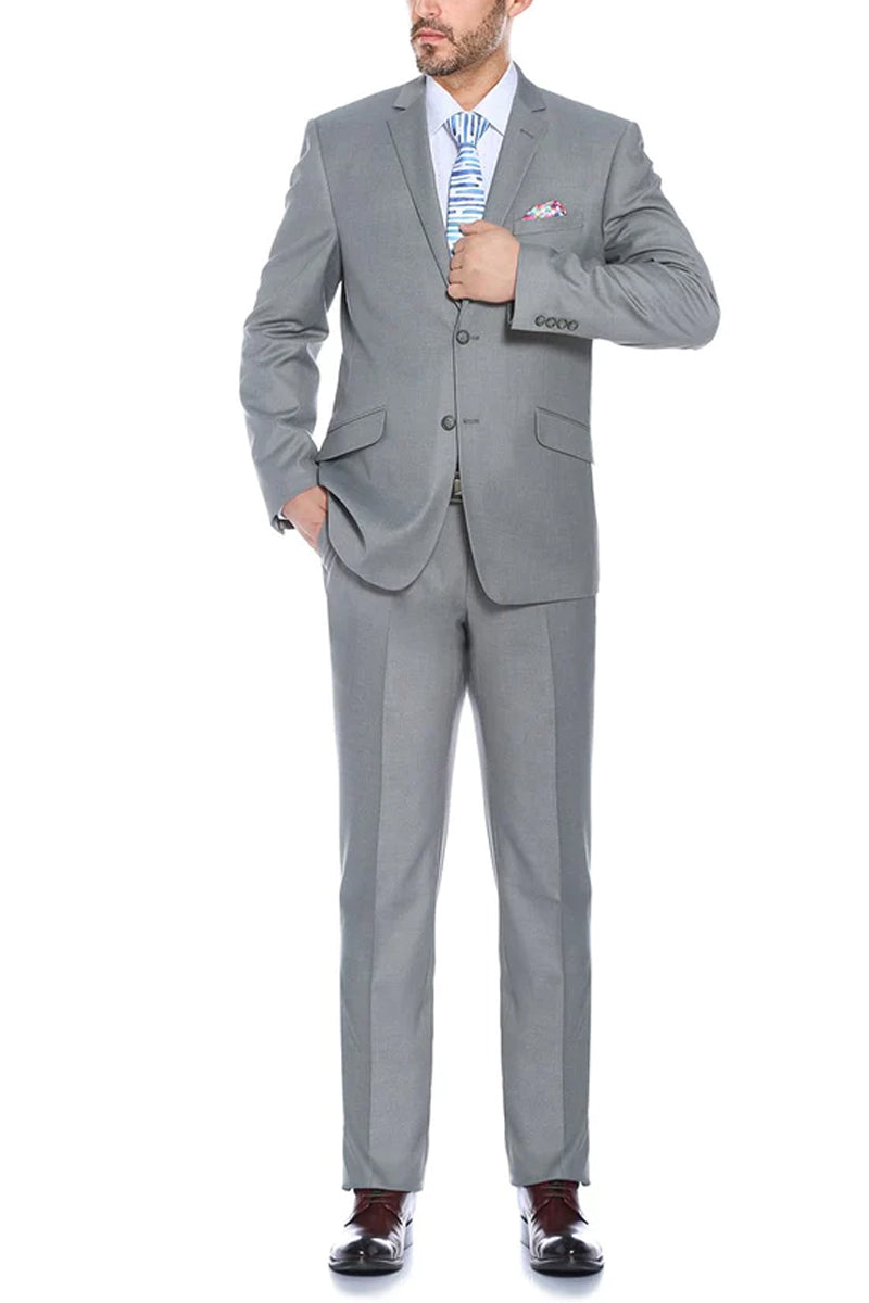 "Men's Slim Fit Two-Button Suit with Hack Pocket - Light Grey"