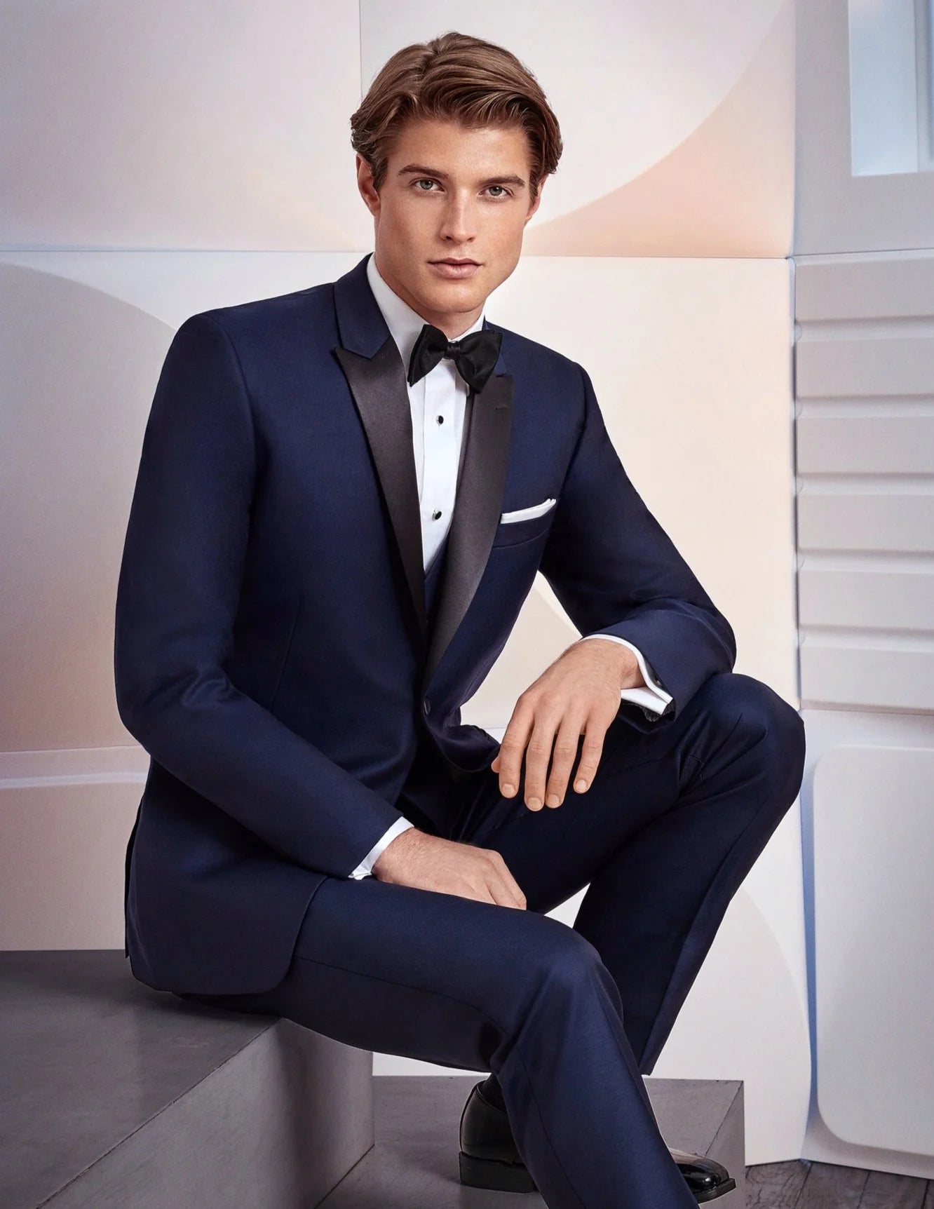 Mens Navy Blue Wedding Tuxedo - Dark Blue Tuxedo Suit" Mens Designer One Button Peak Blake Tuxedo in Navy Blue - 34 Short