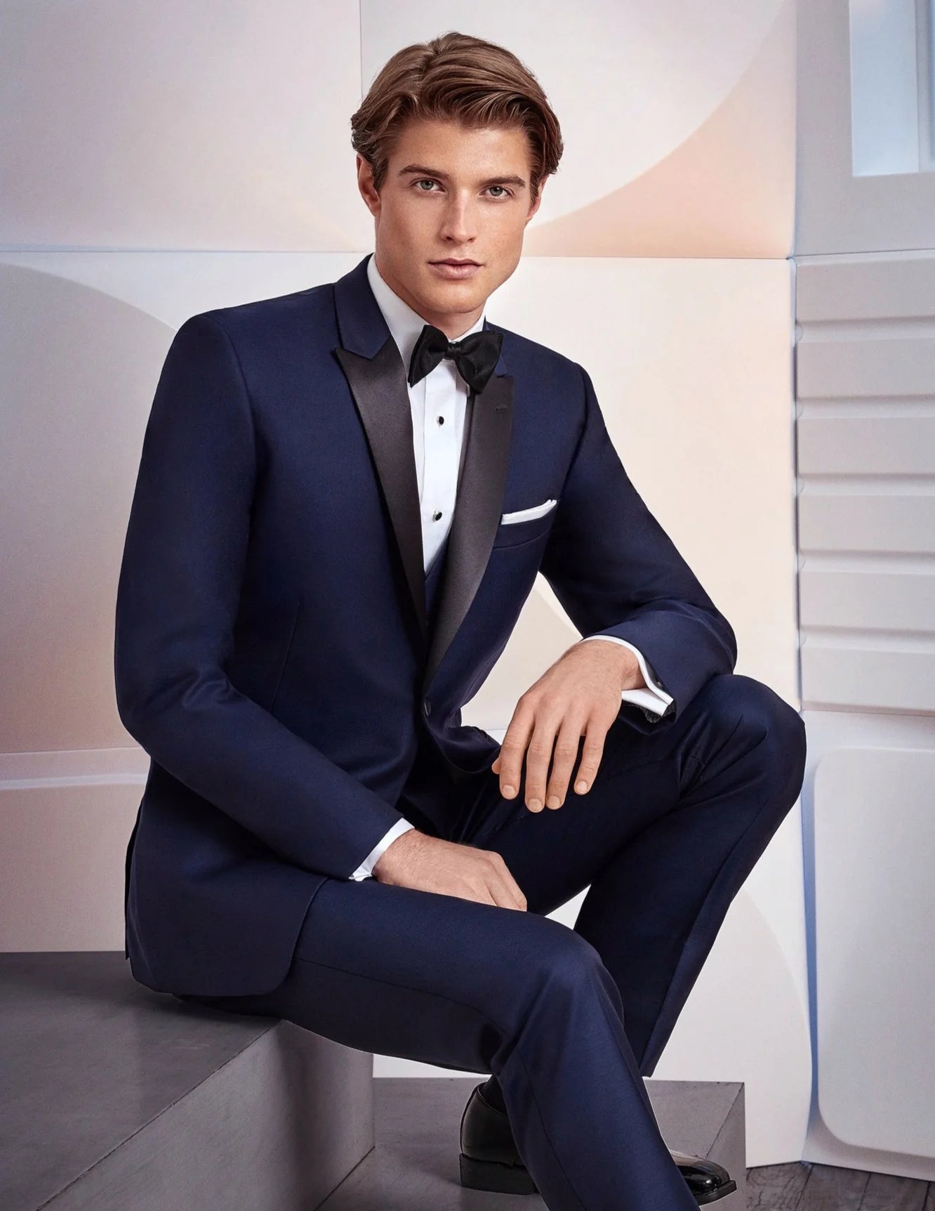 Mens Navy Blue Wedding Tuxedo - Dark Blue Tuxedo Suit" Mens Designer One Button Peak Blake Tuxedo in Navy Blue