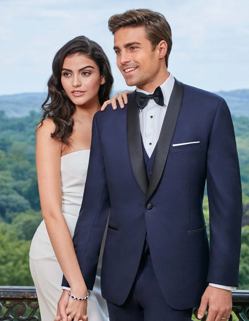 Mens Navy Blue Wedding Tuxedo - Dark Blue Tuxedo Suit" Mens Designer One Button Shawl Tuxedo in Navy - 34 Short