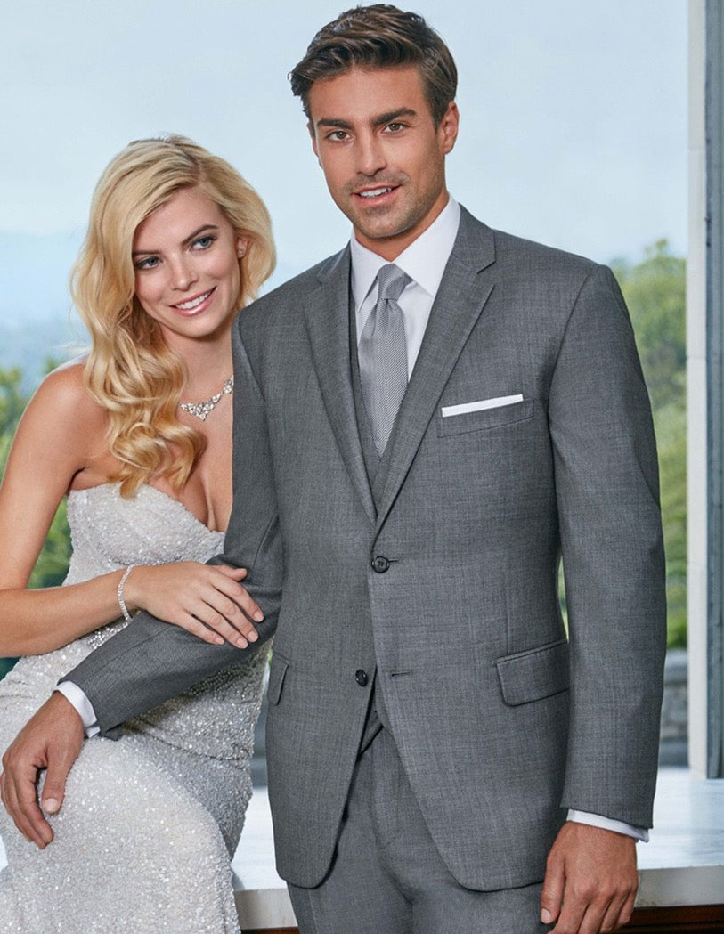 Mens Designer Classic 2 Button Tyler Tuxedo Suit in Light Grey - Grey