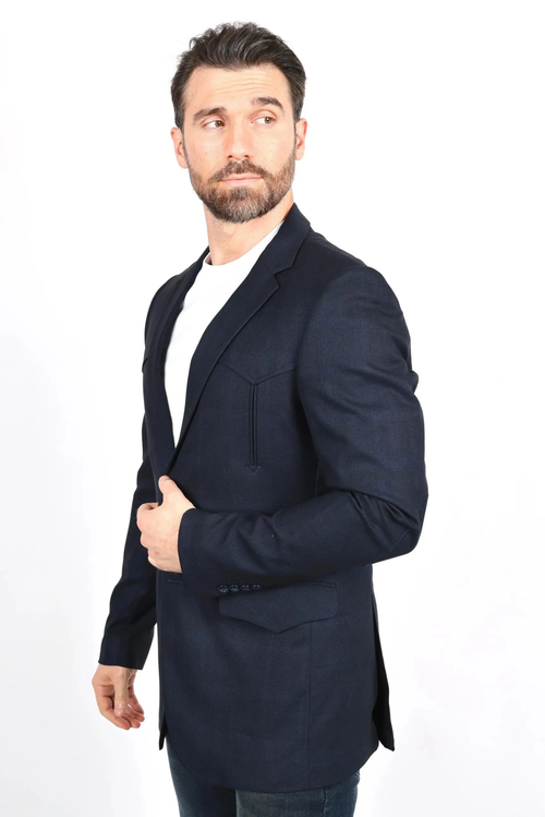 Mens Navy Platini Western Blazer β Stylish Frontier Sport Coat