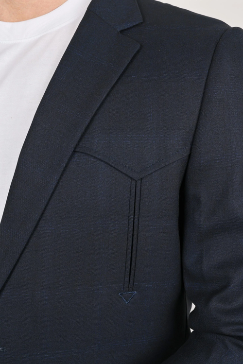 Mens Navy Platini Western Blazer β Stylish Frontier Sport Coat