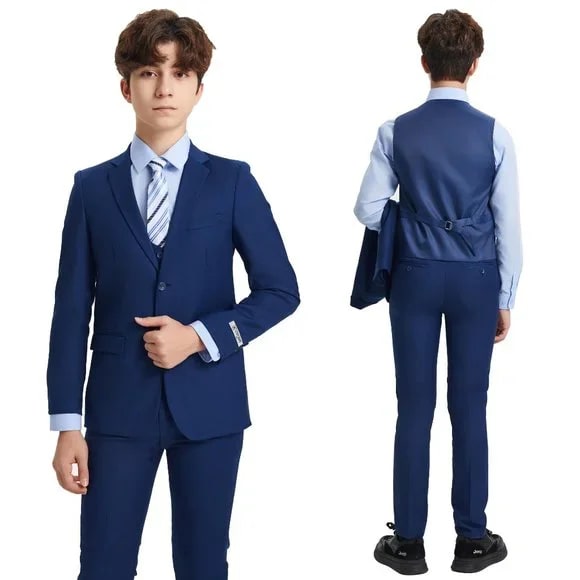 Exclusive Stacy Adams 5pc Boys Suit Solid Slim Fit, Indigo - Boy Size : 4 (Weight 38 to 49)
