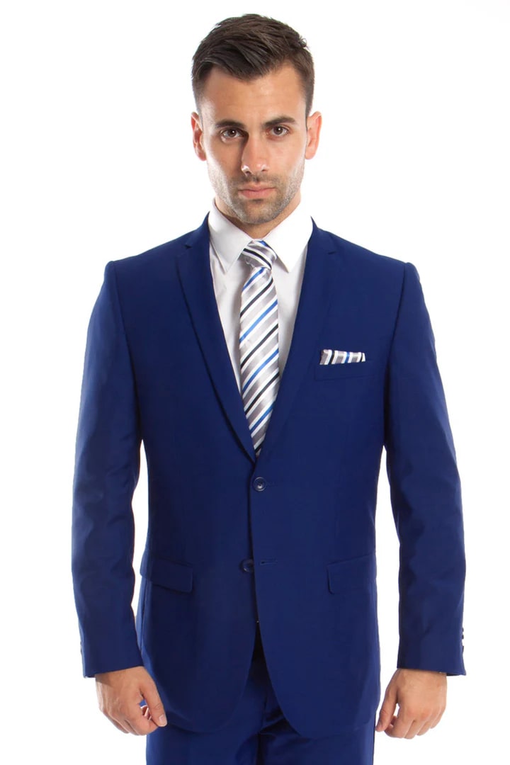 Cheap Priced Suit- Men's Basic 2 Button Slim Fit Wedding Indigo Suit - 38 Short Jacket+32 Waist Adjustable 28to34)(Height: 5 4 to5 7 )(Neck 15-16.5)S-M)