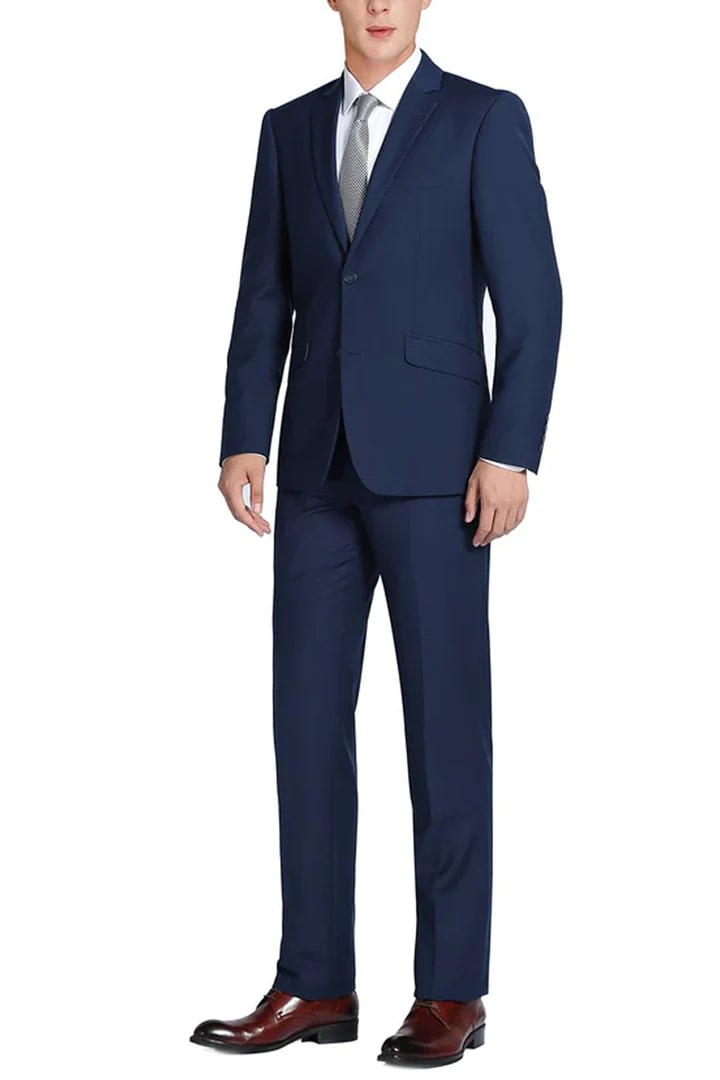 Cheap Priced Suit- Mens Basic Two Button Slim Fit Indigo Navy Blue Suit