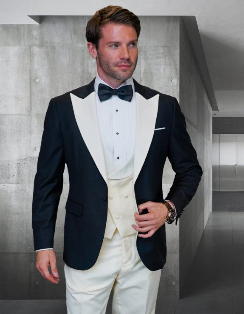 Mens Ivory 3 PC Modern Fit Tuxedo - Coat Size 38