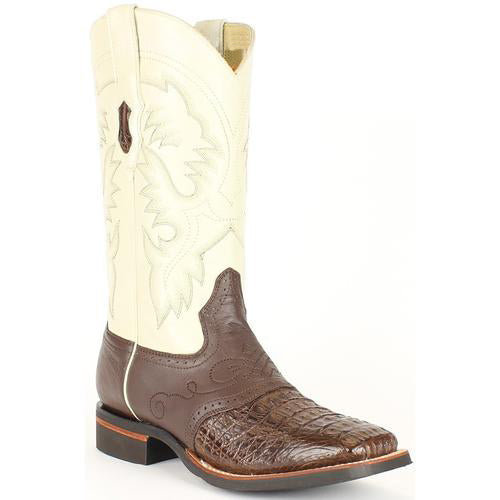 Men's Ivory/Brown Genuine Smooth Caiman Handmade Dress Cowboy Boot Cheap Priced For Sale Online - 6EE
