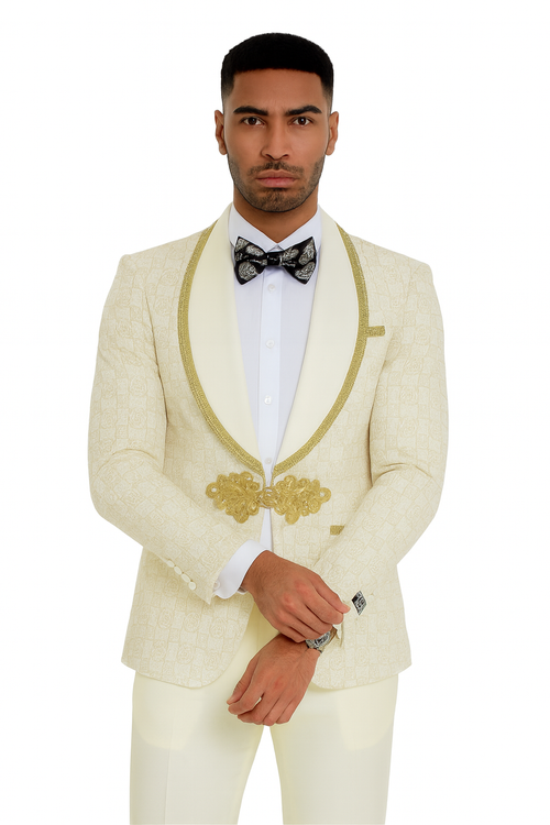 2026 Ivory and Gold 2pc Men's Prom 2026 Suit by Tazzio