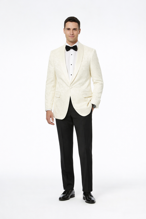 Ivory Paisley Mens Tuxedo Jacket Shawl Lapel Wedding, Reception & Prom Wear