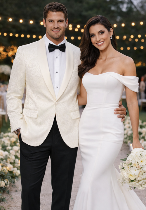 Ivory Paisley Mens Tuxedo Jacket Shawl Lapel Wedding, Reception & Prom Wear