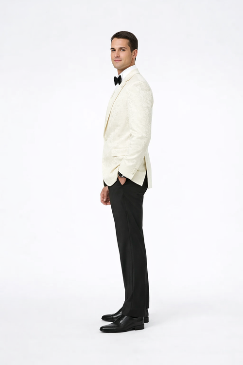 Ivory Paisley Mens Tuxedo Jacket Shawl Lapel Wedding, Reception & Prom Wear