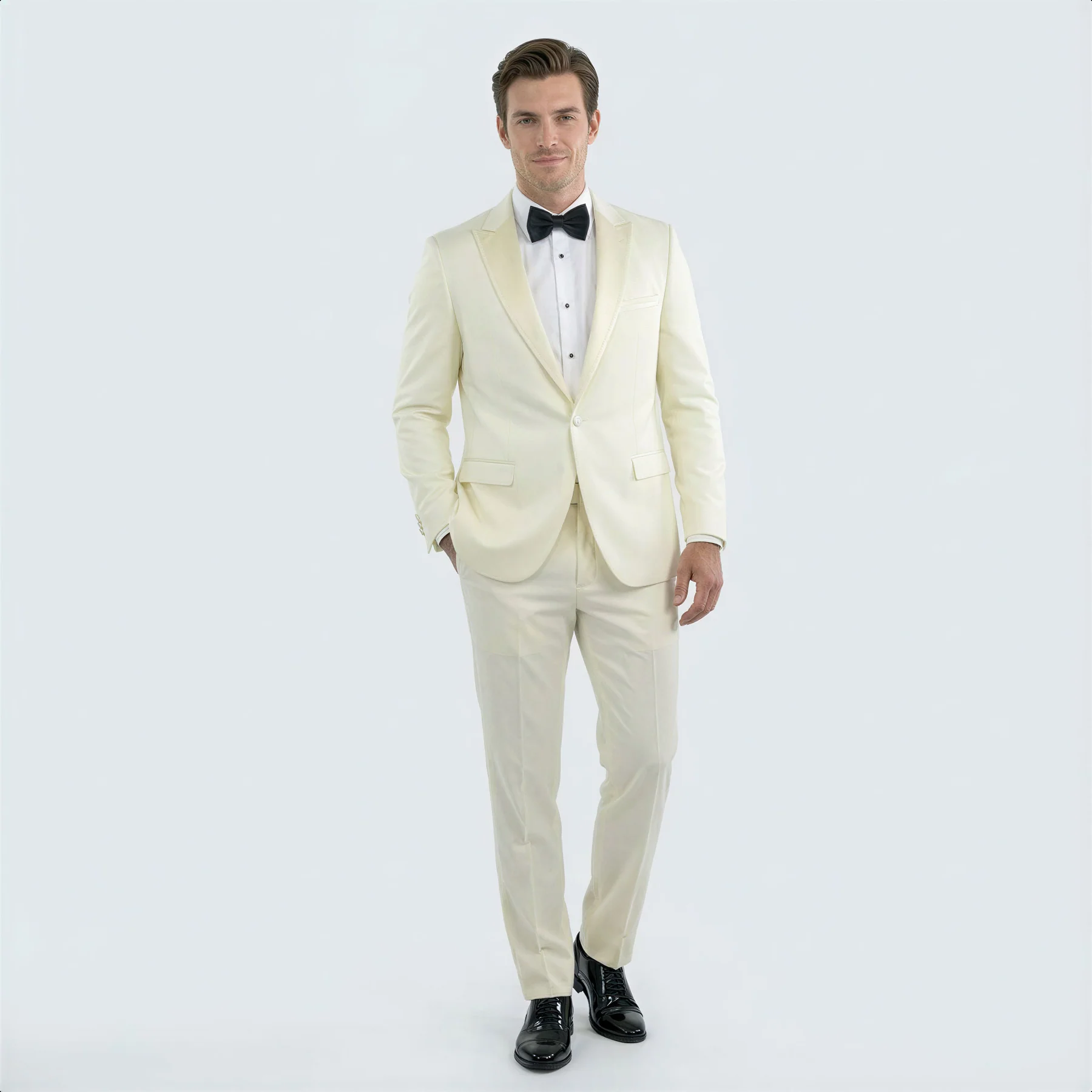 Ivory Slim Fit Tuxedo with Peak Lapel – Men’s Wedding Wear