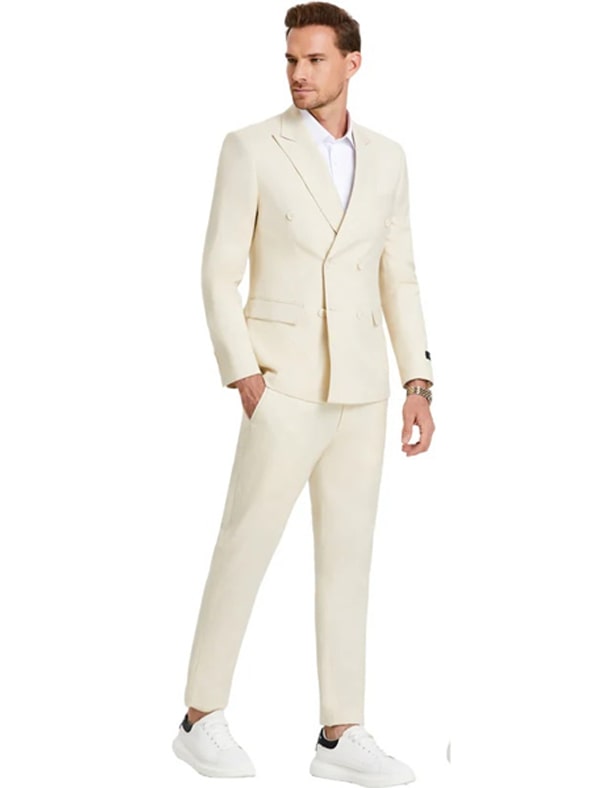 Ivory Double-Breasted Suit - Classic Summer Luxury - Coat Size 38