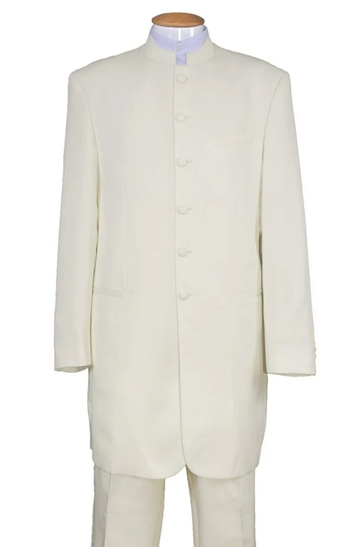 Cheap Priced Suit - Mens Long Mandarin Collar Zoot Suit Ivory Tuxedo - 38 Short Jacket+32 Waist Adjustable 28to34)(Height: 5 4 to5 7 )(Neck  15-16.5)S-M)