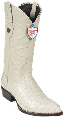 Wild West J-Toe Cream ~ Ivory ~ Off White Caiman ~ World Best Alligator ~ Gator Skin Tail Cowboy Boots - 6EE