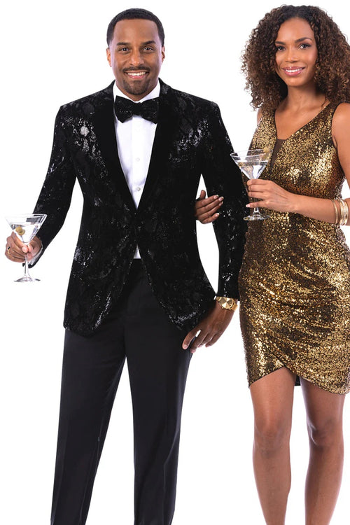 Mens Black Velvet Snake Skin Pattern Tuxedo Jacket Prom and Wedding Outfit