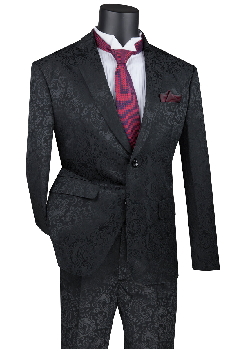 Mens Slim Fit Paisley Prom Suit in Black - 36 Short