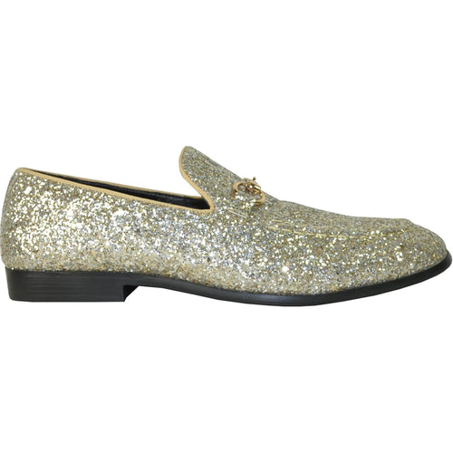 "Gold Sequin Prom 2026 Tuxedo Loafers - Modern Men's Glitter Footwear"
