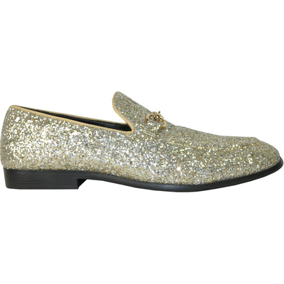 "Gold Sequin Prom 2026 Tuxedo Loafers - Modern Men's Glitter Footwear"