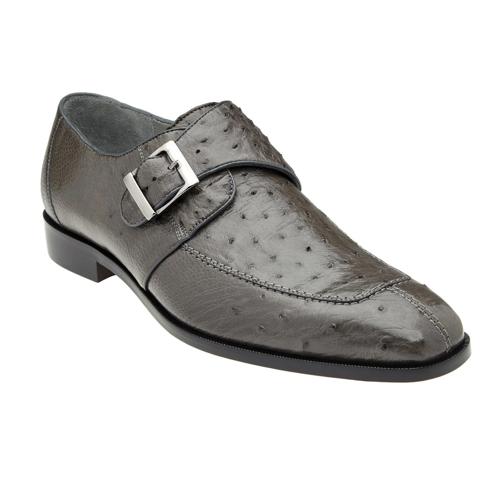 Men's Belvedere Josh Single Monkstrap Ostrich Dress Shoe in Grey - 9.5-M