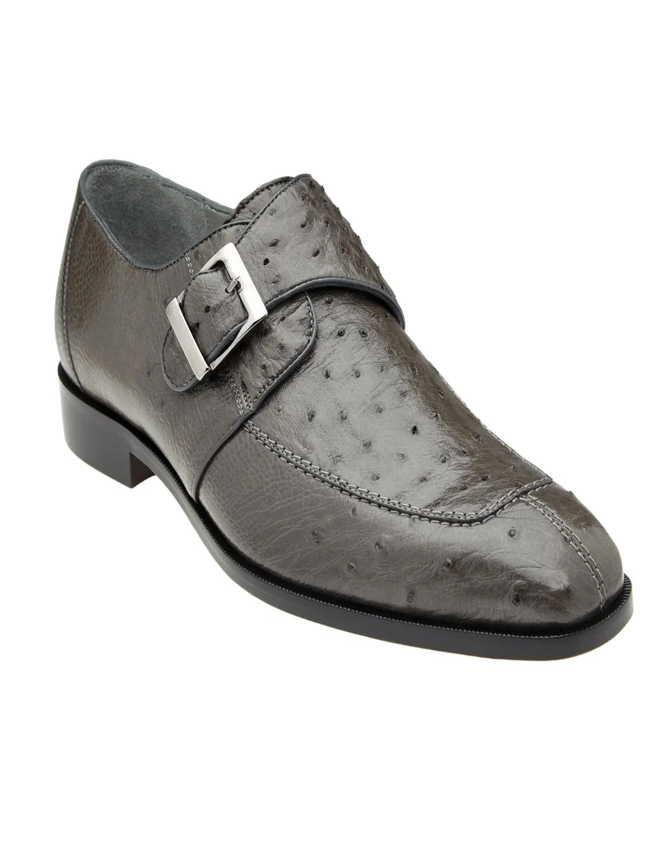 Men's Belvedere Josh Single Monkstrap Ostrich Grey Dress Shoe - US 9.0 Standard/D/ Medium / Eu:42