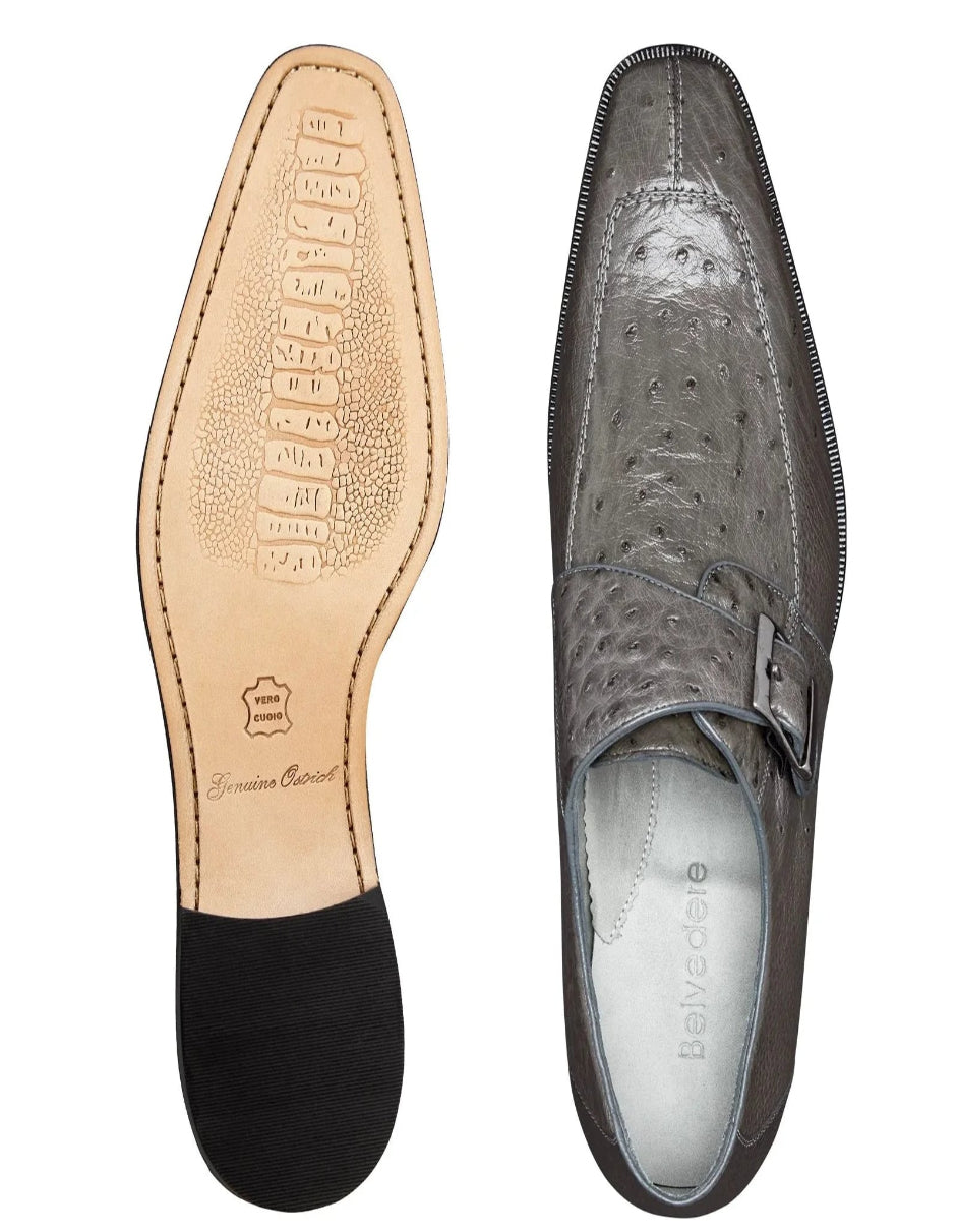 Men's Belvedere Josh Single Monkstrap Ostrich Grey Dress Shoe - US 9.0 Standard/D/ Medium / Eu:42