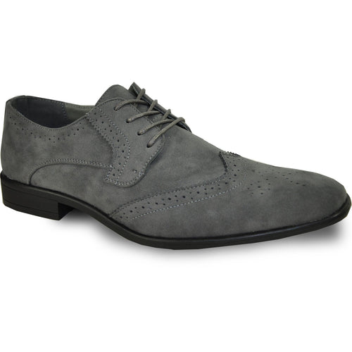 Bravo Mens Vegan Suede Wedding & Prom Wingtip Lace Up Dress Shoe in Grey