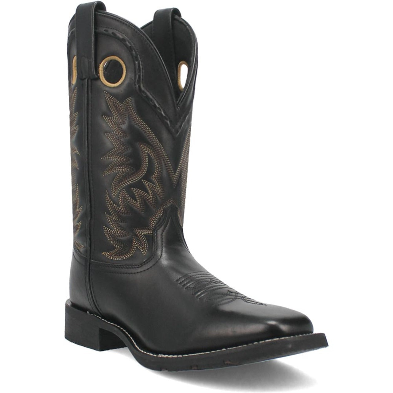 Laredo Kane Black Leather Broad Square Toe Boots for Men - 8D