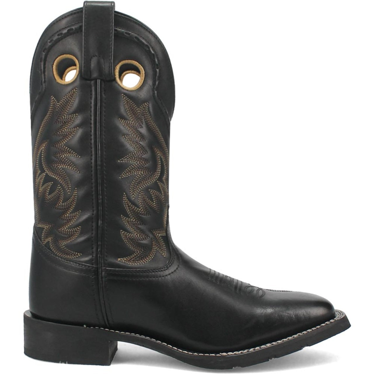 Laredo Kane Black Leather Broad Square Toe Boots for Men - 8D