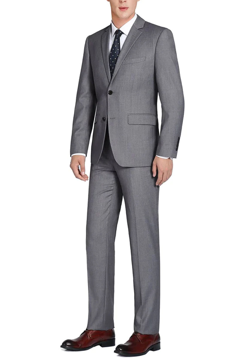 Grey Wool Slim Fit Two Button Men's Suit with Optional Vest