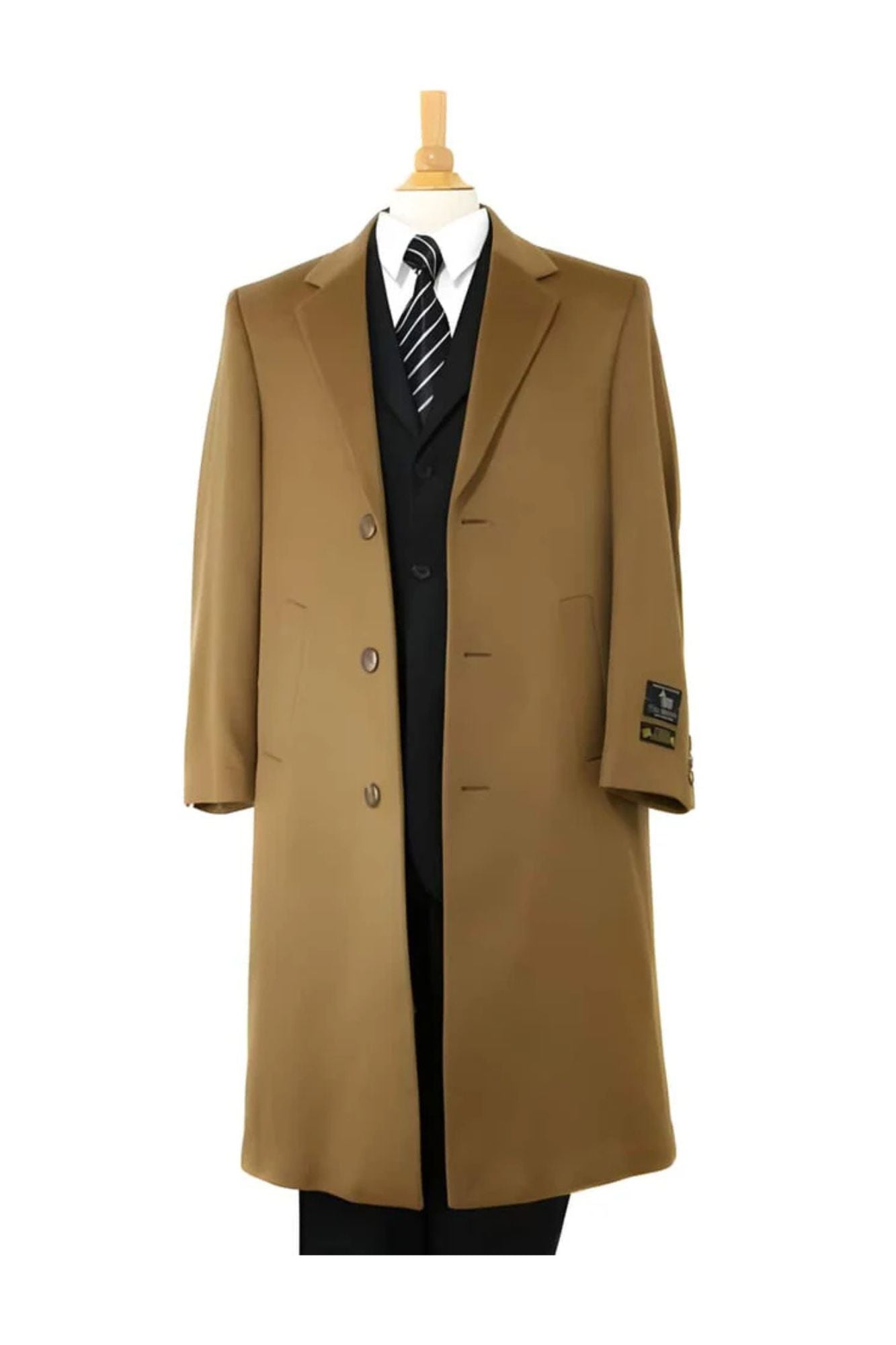 Long Wool Winter Dress Knee Length Coat Men's Dress Coat Luxurious Soft Men's Overcoat Finest Cashmere Blend &Wool Full Length Dark Camel ~ Khaki Long Men's Dress Topcoat - Winter Coat - Coat Size 38