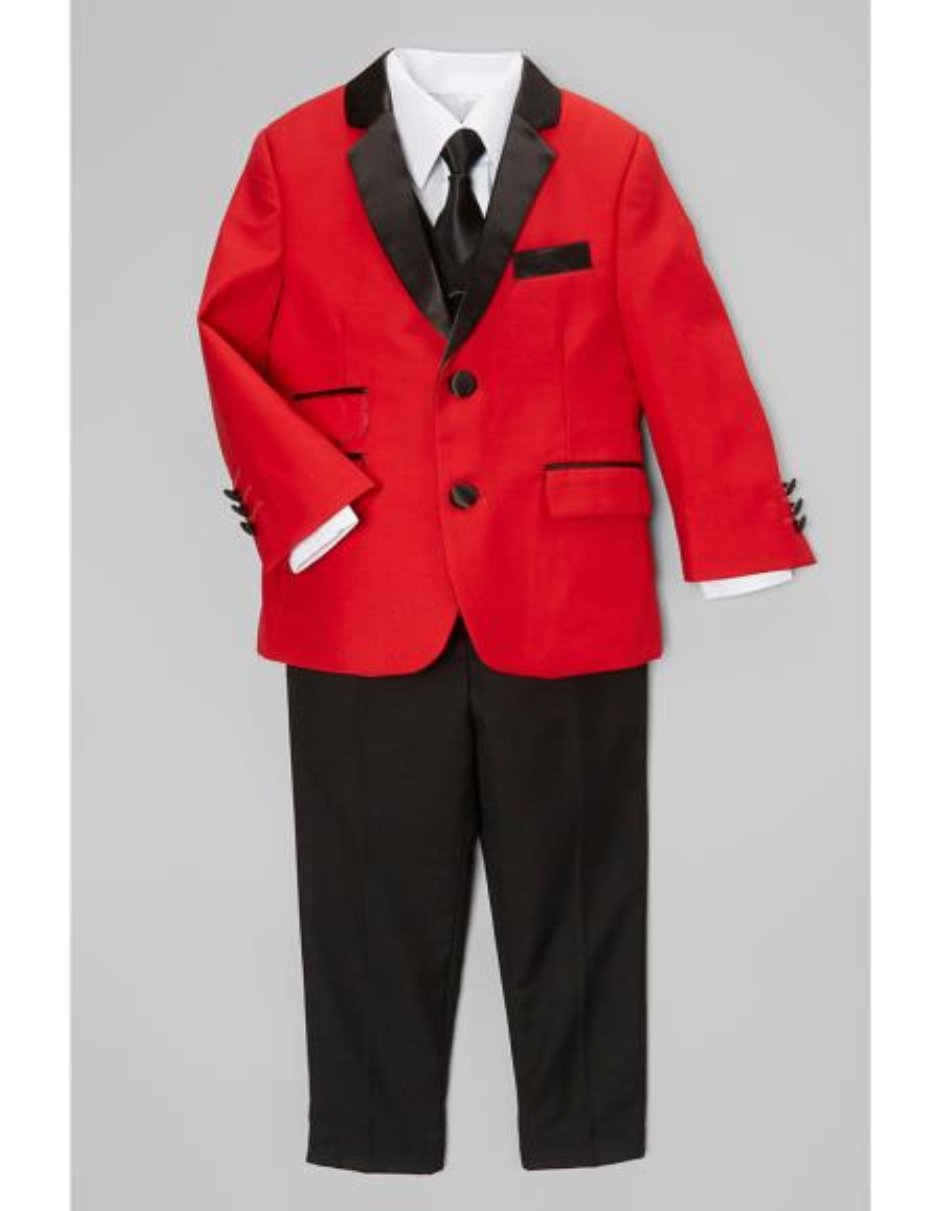 Kids Red And Black Lapel Boy suit & Cheap Priced Blazer Jacket For Men & Pants Perfect for toddler Suit wedding attire outfits - Boy Size : 4 (Weight 38 to 49)