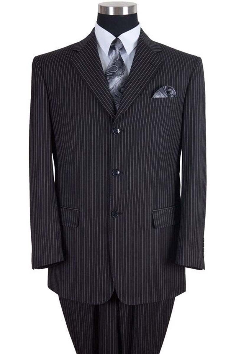 Classic Fit Men's 3Button Banker Pinstripe Suit Black