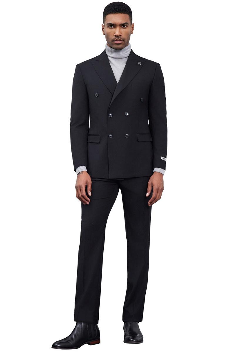Men's Designer Stacy Adams Classic Double Breasted Suit in Black - 34 Regular
