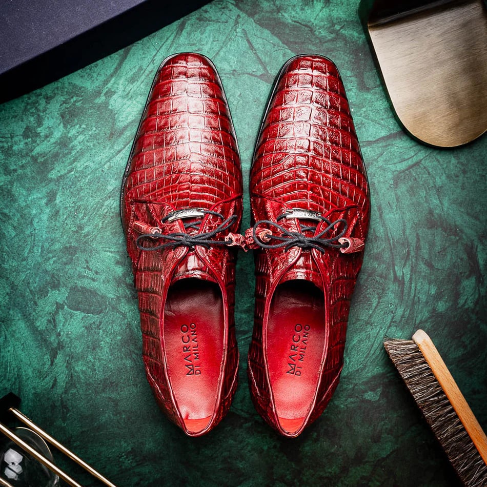 Marco Di Milano Lacio Men's Shoes Wine Exotic Crocodile Derby Oxfords - 8.5