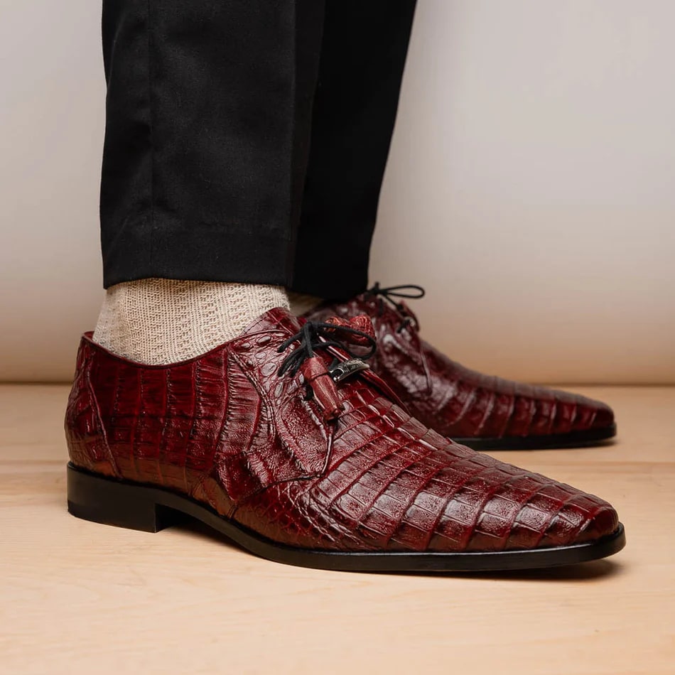 Marco Di Milano Lacio Men's Shoes Wine Exotic Crocodile Derby Oxfords - 8.5