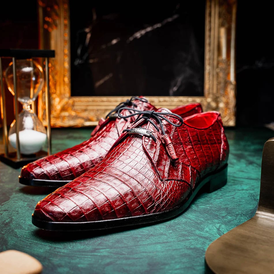 Marco Di Milano Lacio Men's Shoes Wine Exotic Crocodile Derby Oxfords - 8.5