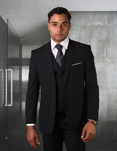 100 Percent Wool Slim Fit Suit - Mens Wool Business Black Suits