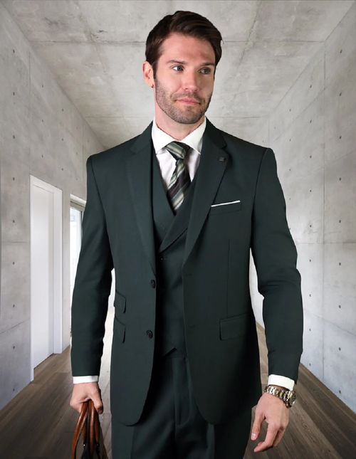 100 Percent Wool Suit - Mens Vest Wool Business Hunter Green Suits