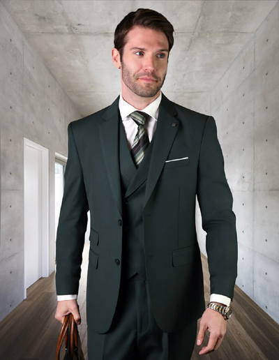 100 Percent Wool Suit - Mens Vest Wool Business Hunter Green Suits