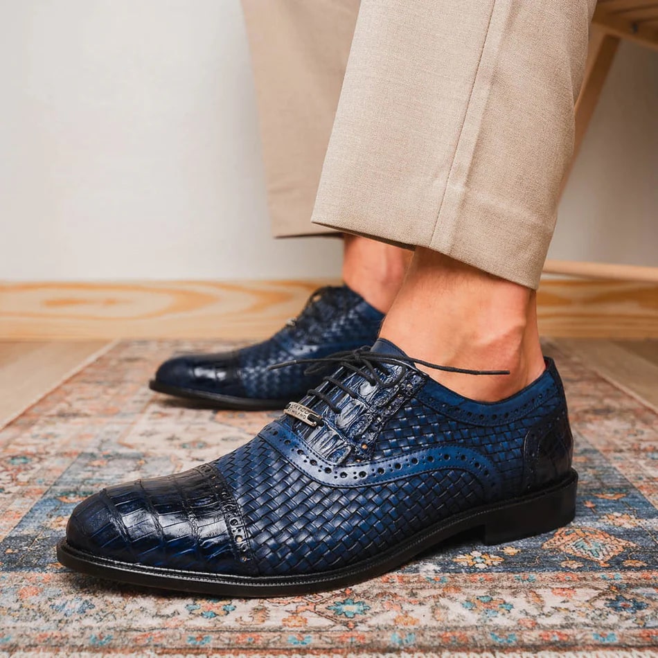 Marco Di Milano John Men's Shoes Exotic Caiman Crocodile / Woven Leather Dress Oxfords - 8.5