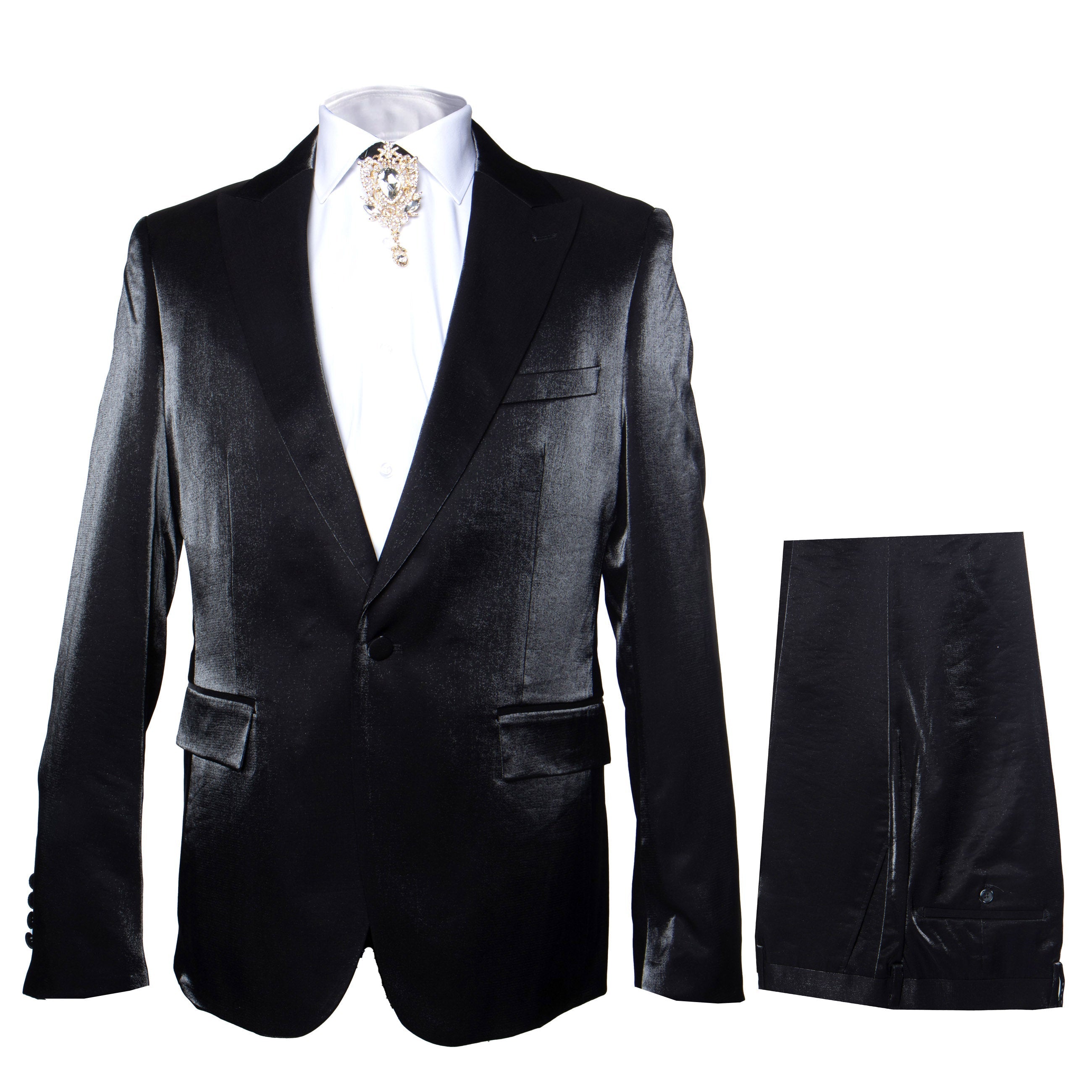 Rossi Man LEO RM1600 – Black Slim Fit 3-Piece Suit for Men | Timeless Classic Formalwear - XS