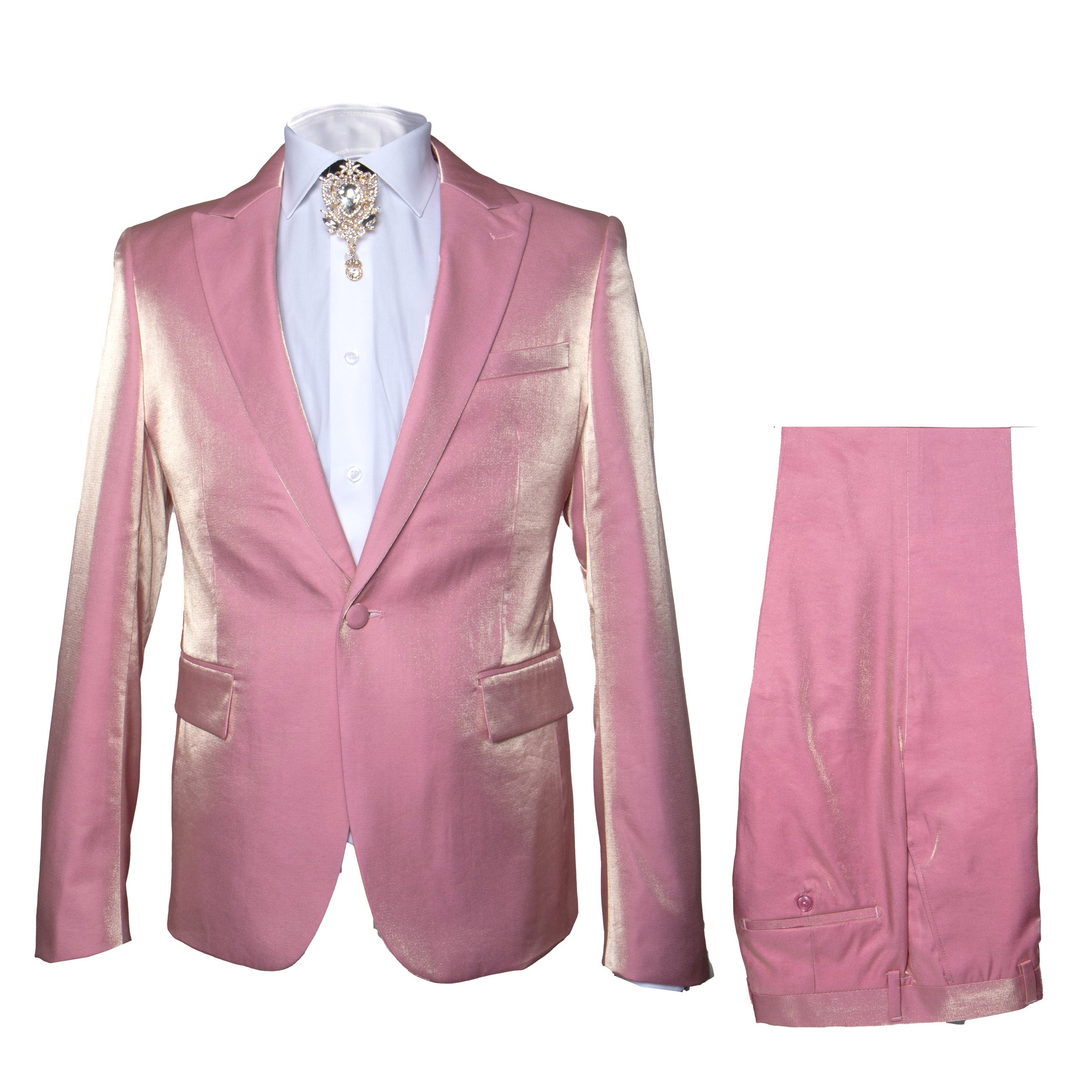 Rossi Man LEO RM1602 – Men's 3-Piece Slim Fit Suit in Pink | Modern Classic Formalwear - XS