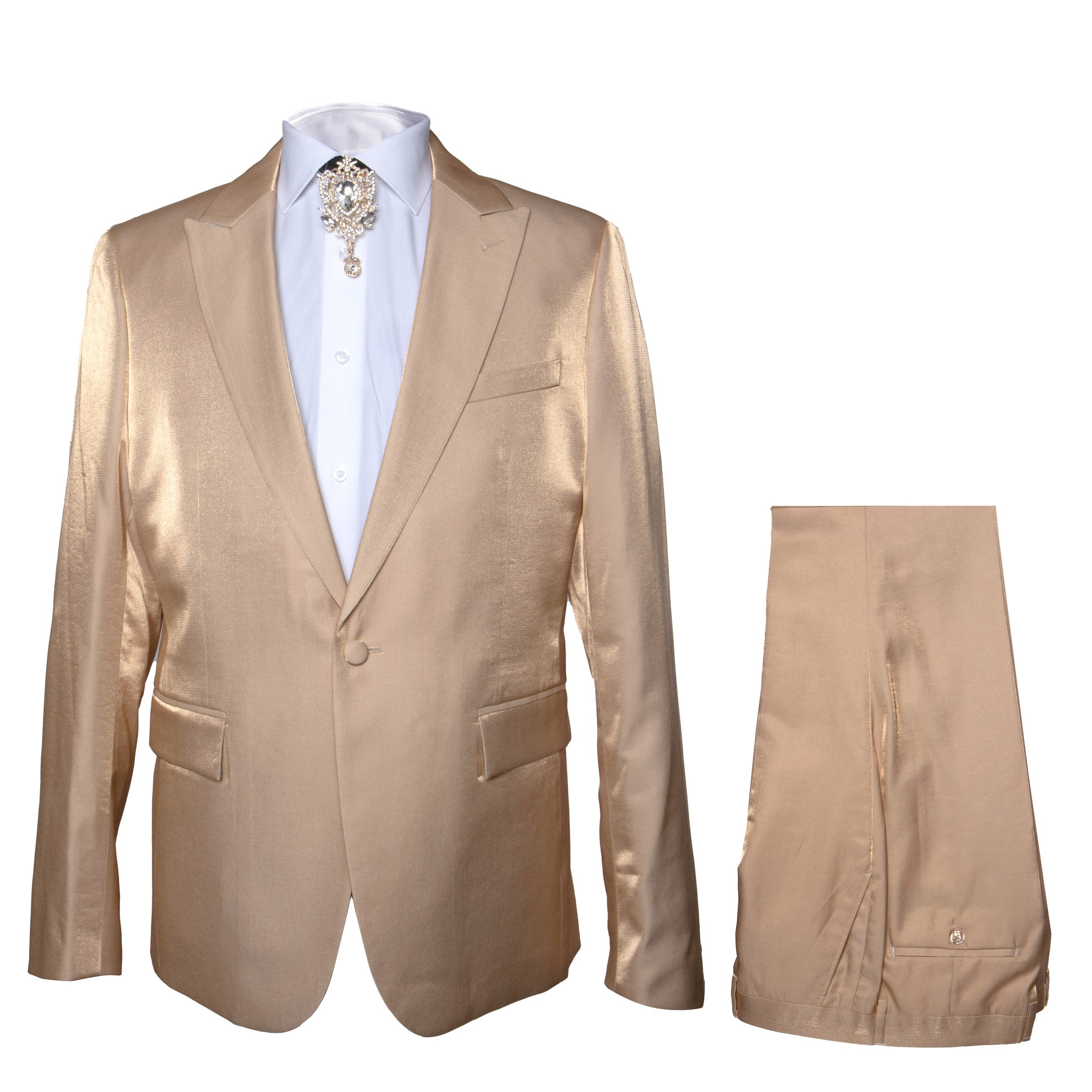 Rossi Man LEO RM1605 – Men's Gold Slim Fit 3-Piece Suit | Elegant Modern Formalwear - XS