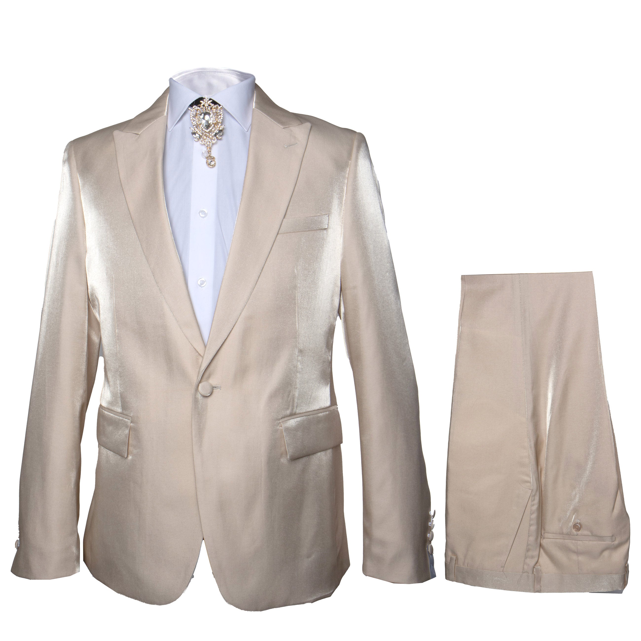 Rossi Man LEO RM1609 – Cream 3-Piece Slim Fit Suit for Men | Sophisticated Formalwear for Special Occasions - XS